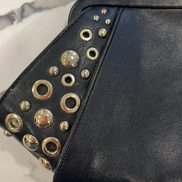 Excellent Condition WHBM Clutch/Shoulder Black Grommet Studded Bag - Picture 9 of 10